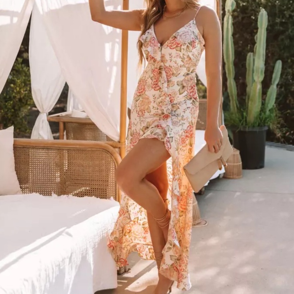 Anthropologie Floral Maxi Dress - Cream and Pink